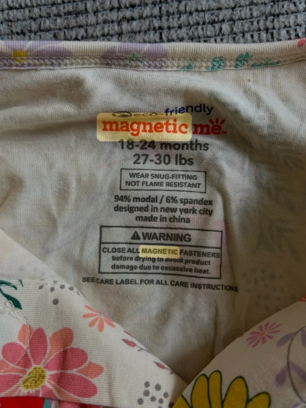 Magnetic Me Cream Floral Baby One-Piece with Pink & Yellow Flowers